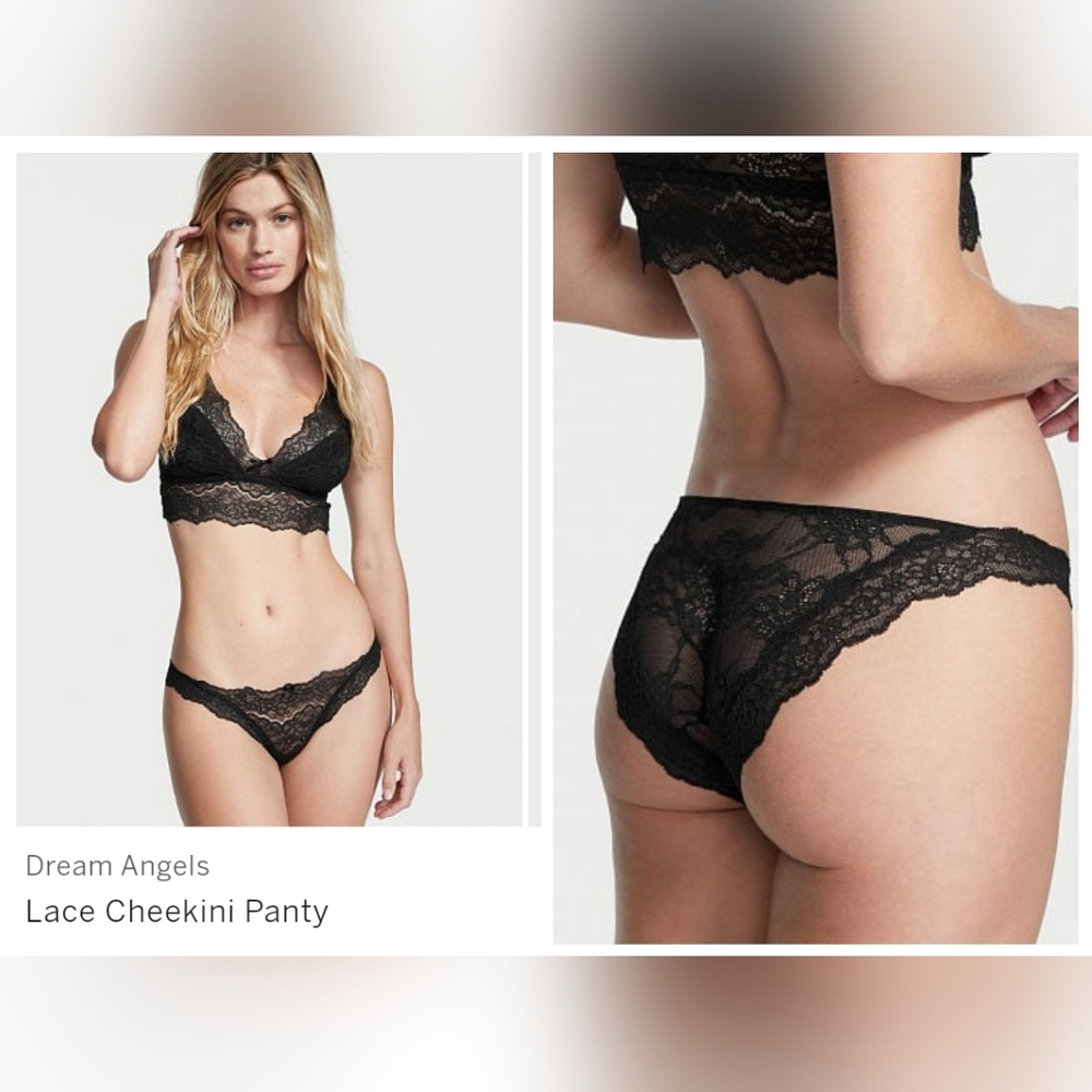 Victoria's secret dream Angel's lace cheekini panty BLACK MEDIUM